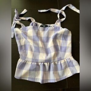 purple checkered, print blouse